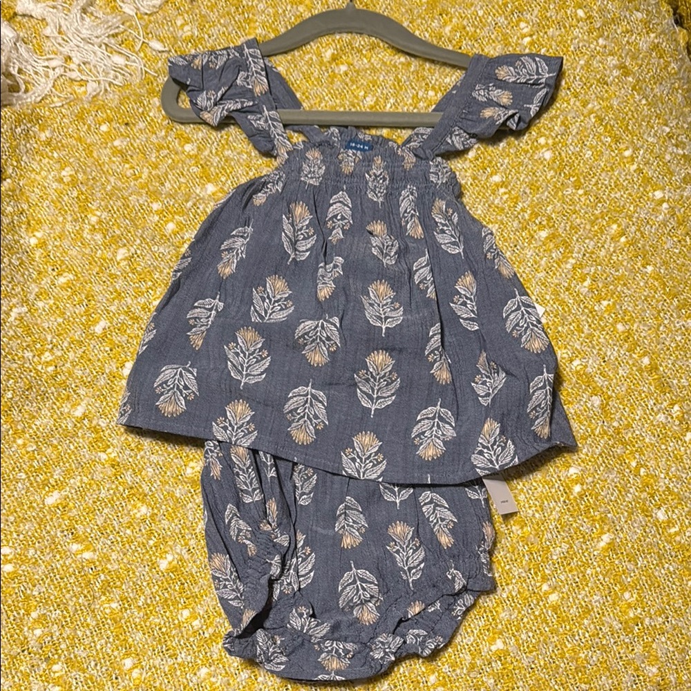 Blue Leaf Print Baby 2 piece set